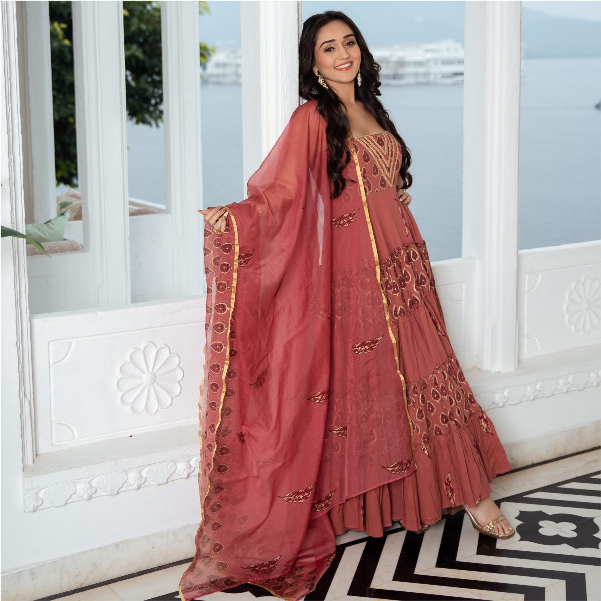 Heavy Rayon Fabric Anarkali Kurti Pant With Dupatta Set Diwali Wear Women  Dress | eBay